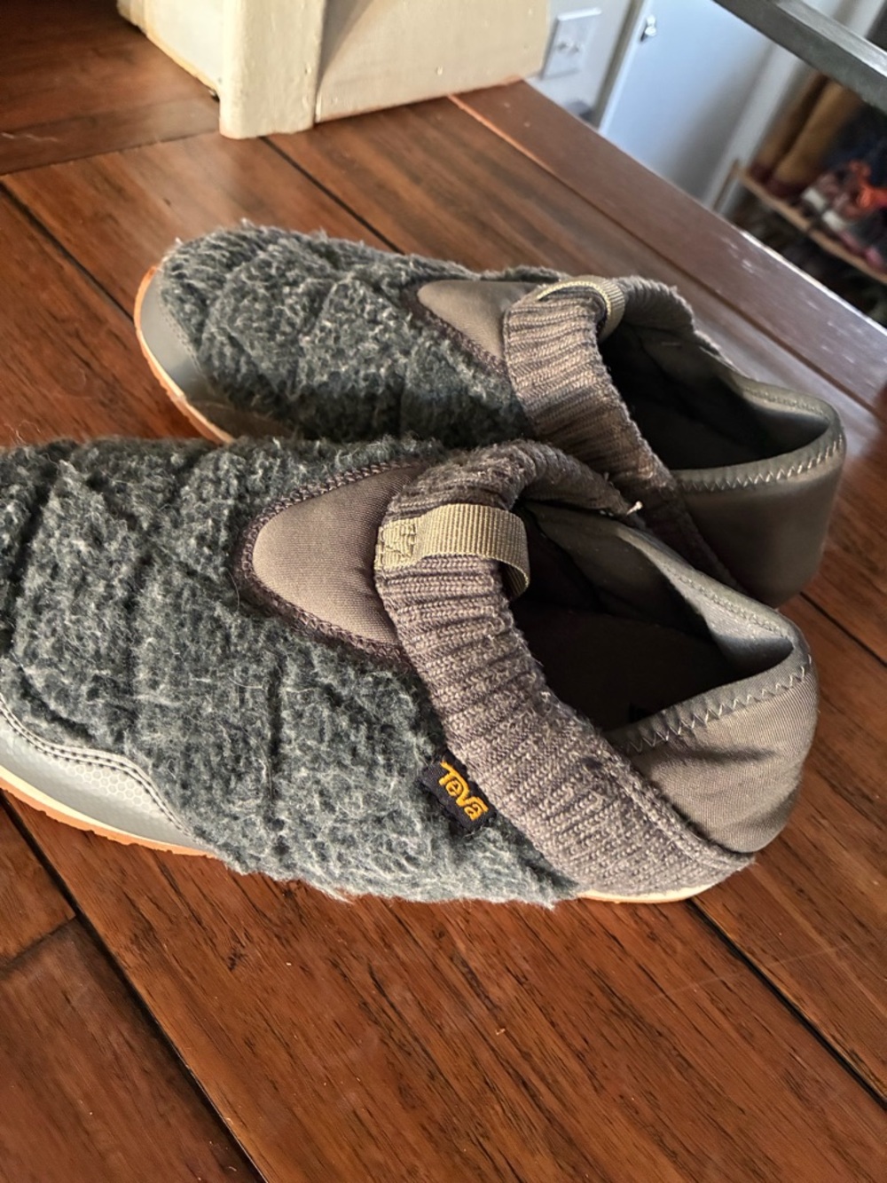 Teva Charcoal Gray Wool-Textured Slip-Ons